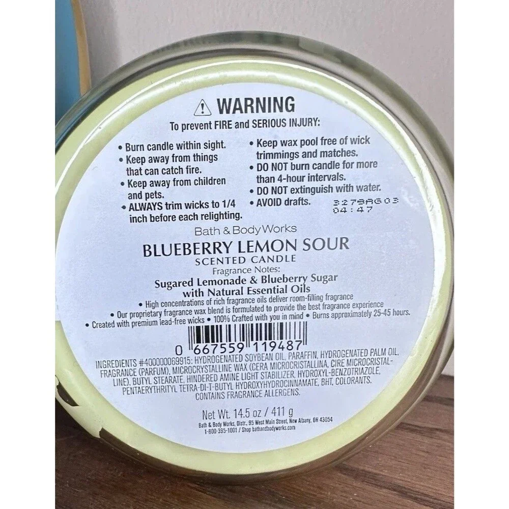 Bath & Body Works BLUEBERRY LEMON SOUR 3-Wick CANDLE Scented 14.5 oz
